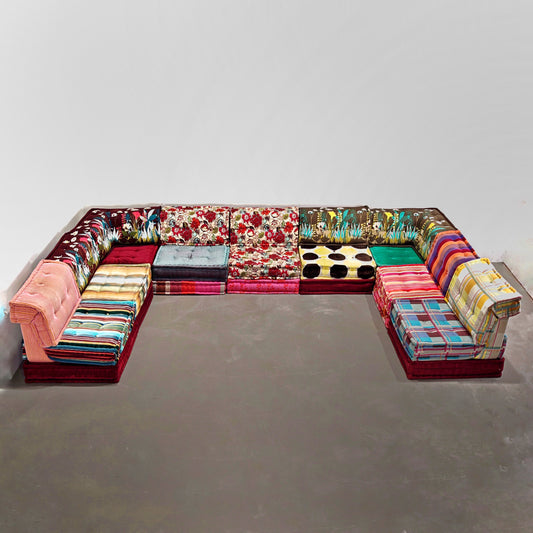 Divano modulare Extra Large 9 sedute (27 elementi) Mah Jong di Roche Bobois tessuti Missoni e Kenzo