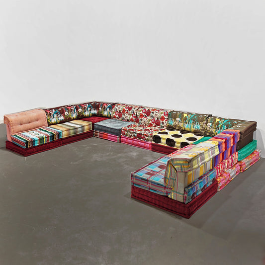 Divano modulare Extra Large 9 sedute (27 elementi) Mah Jong di Roche Bobois tessuti Missoni e Kenzo