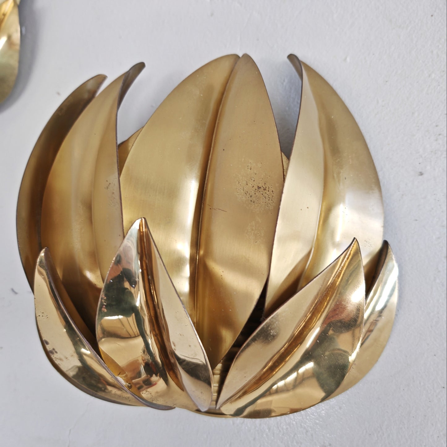 Coppia lampade da muro in foglie di ottone vintage anni 70 (attrbuite Maison Jansen)