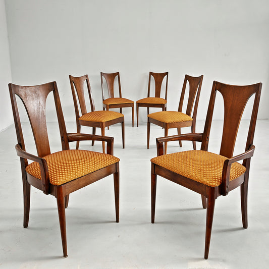 Set di 6 sedie Brasilia vintage in legno e velluto, Broyhill U.S.A. anni 60
