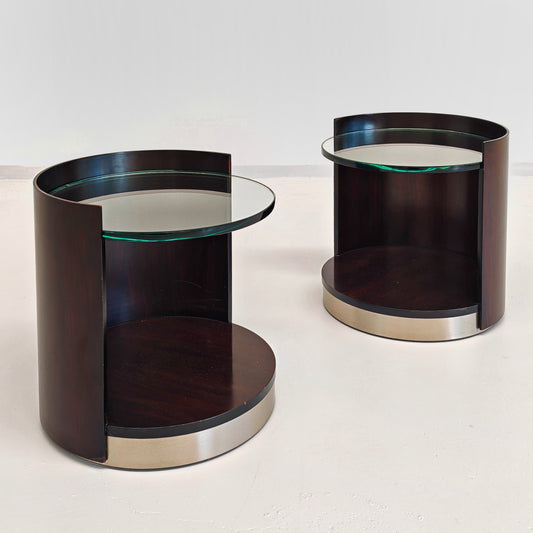 Tavolini comodini tondi con Vetro G. Moscatelli per Formanova anni 60