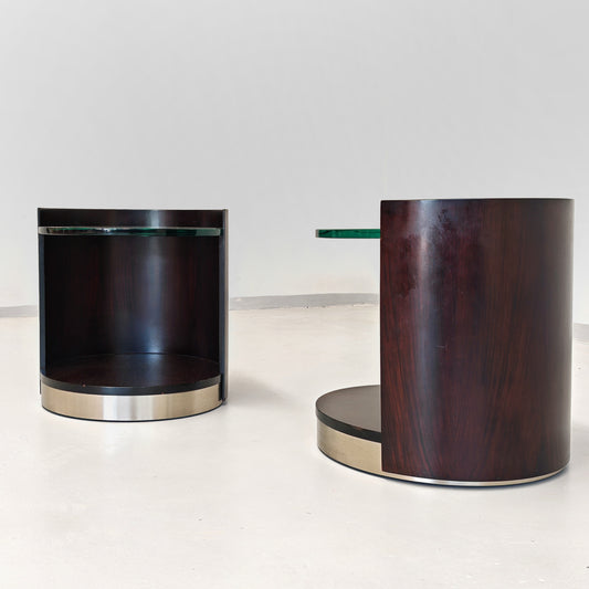 Tavolini comodini tondi con Vetro G. Moscatelli per Formanova anni 60