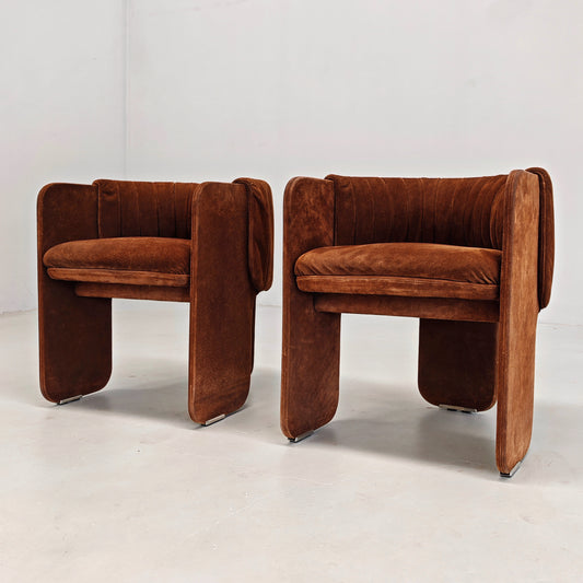 Poltrone Dinette in pelle scamosciata Luigi massoni per Poltrona Frau anni 70