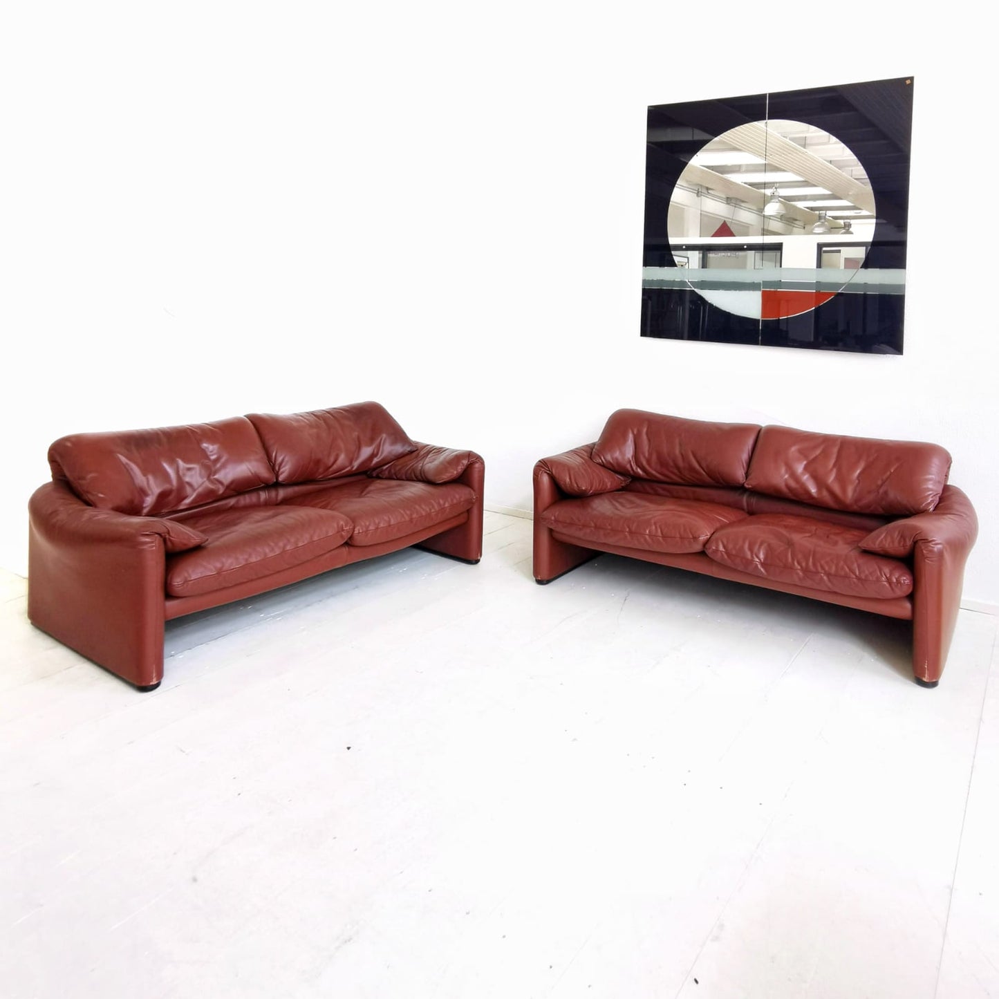 Divano 2 posti in pelle Maralunga Vico Magistretti per Cassina 1970's (B)