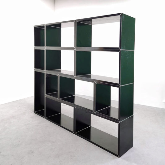 Libreria Mobile a Cubi Componibili Neri inserti acciaio Vintage anni 70