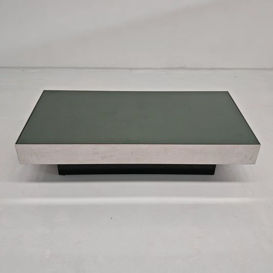 Tavolino rettangolare acciaio vetro G. Ausenda per NY Form anni 70