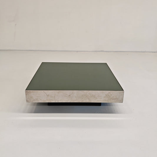 Tavolino da salotto anni 70 quadrato in acciaio e vetro G. Ausenda per N.Y. Form