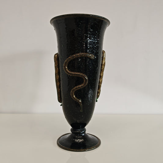 Vaso artistico Murano anni 30 di Napoleone Martinuzzi di Venini "pulegoso" con decorazione "Serpente"