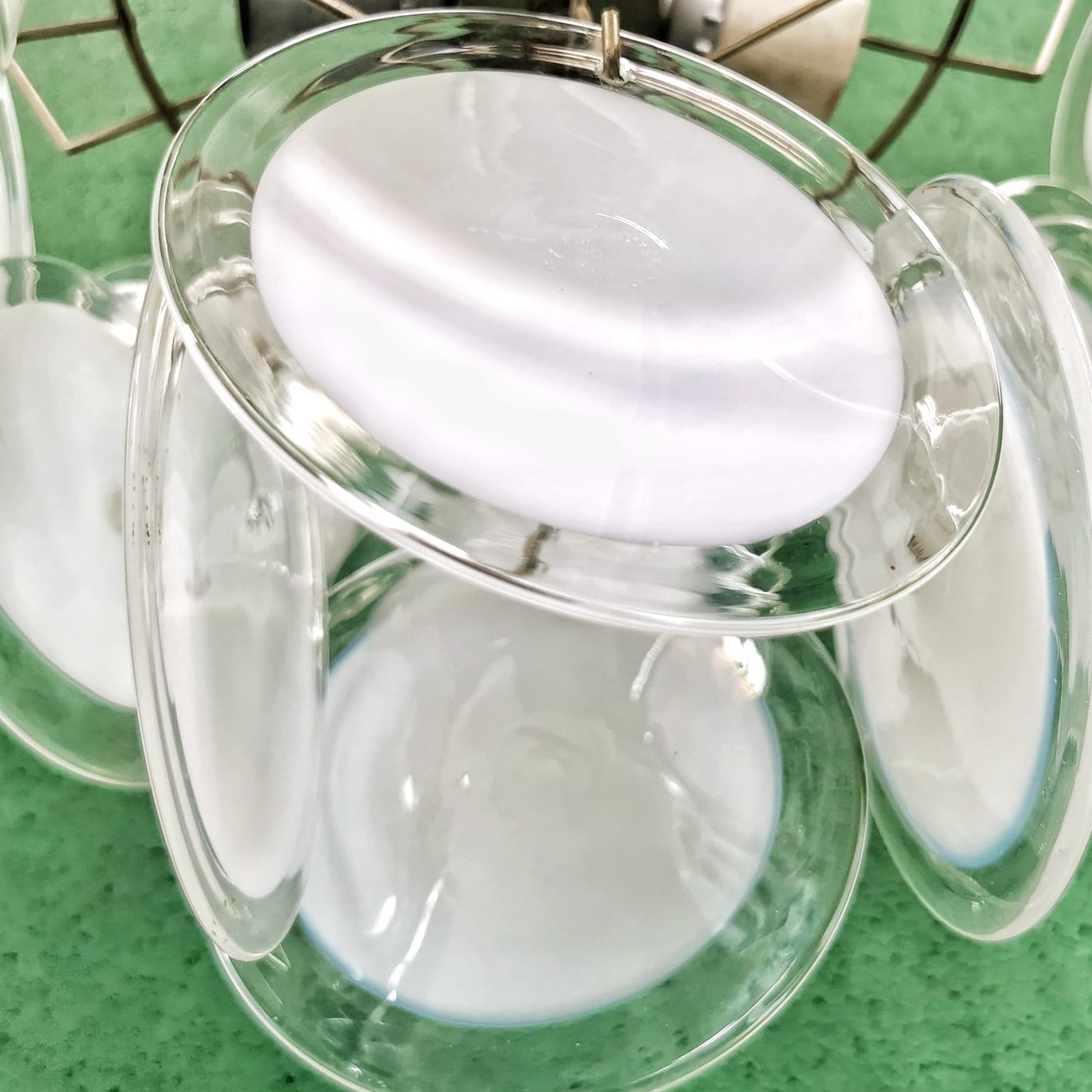 Lampadario Murano Vistosi dischi bianchi anni 70