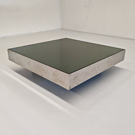 Tavolino da salotto anni 70 quadrato in acciaio e vetro G. Ausenda per N.Y. Form