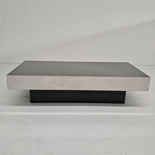 Tavolino rettangolare acciaio vetro G. Ausenda per NY Form anni 70