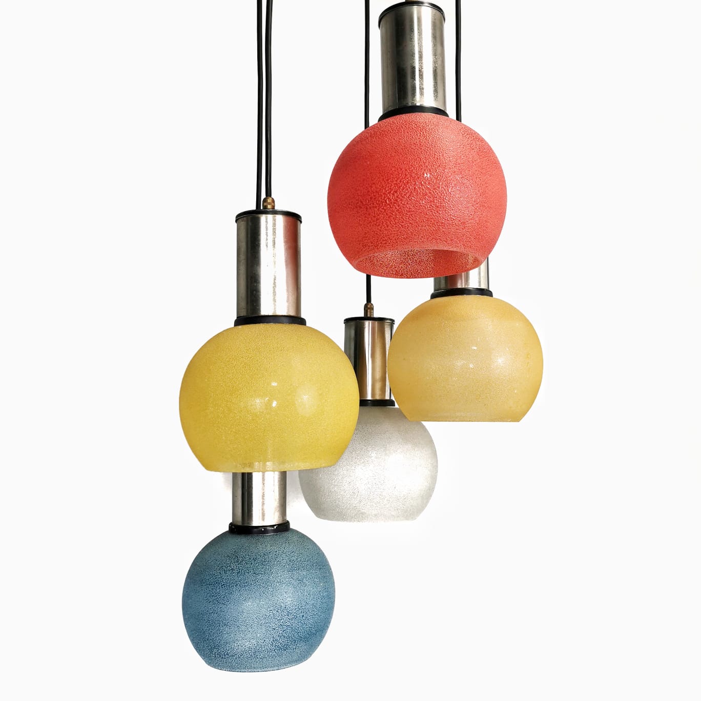Lampadario vintage 5 pendenti colorati vetro murano italiano ani 50