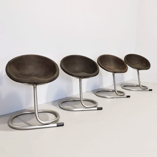 Set di 4 sgabelli o sedie Vintage Anni 70 Space Age base metallo