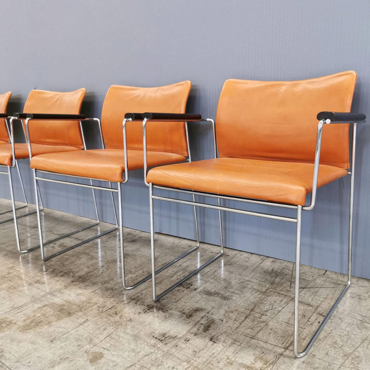 set of 4 Jano K. Takahama leather armchairs for Simon Studio 1980s