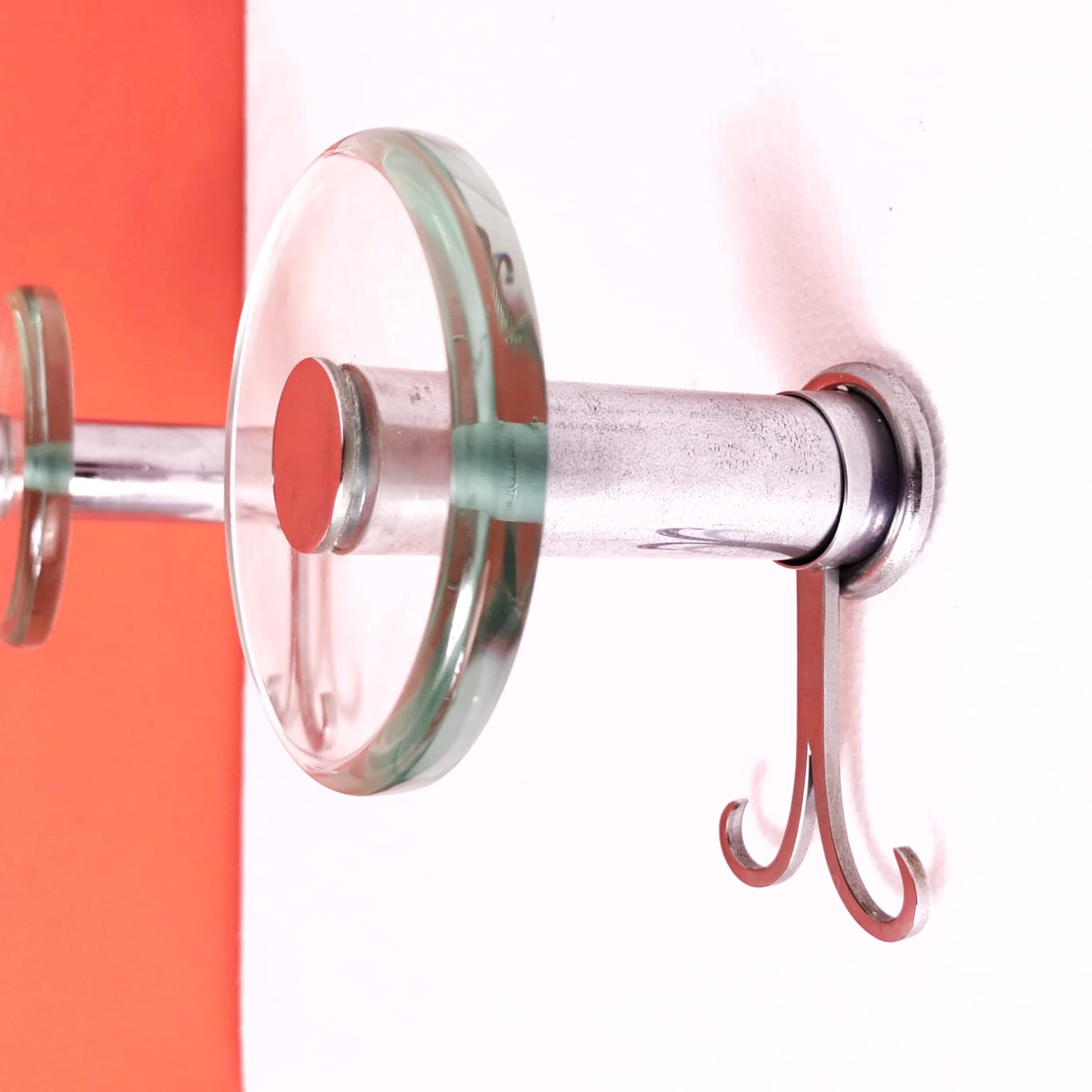 Coppia appendiabiti acciaio e vetro (Attribuzione) Fontana Arte 1960's