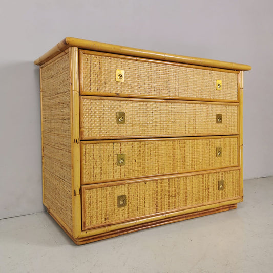 Vintage chest of drawers in Rattan Bamboo Dalvera 1970s
