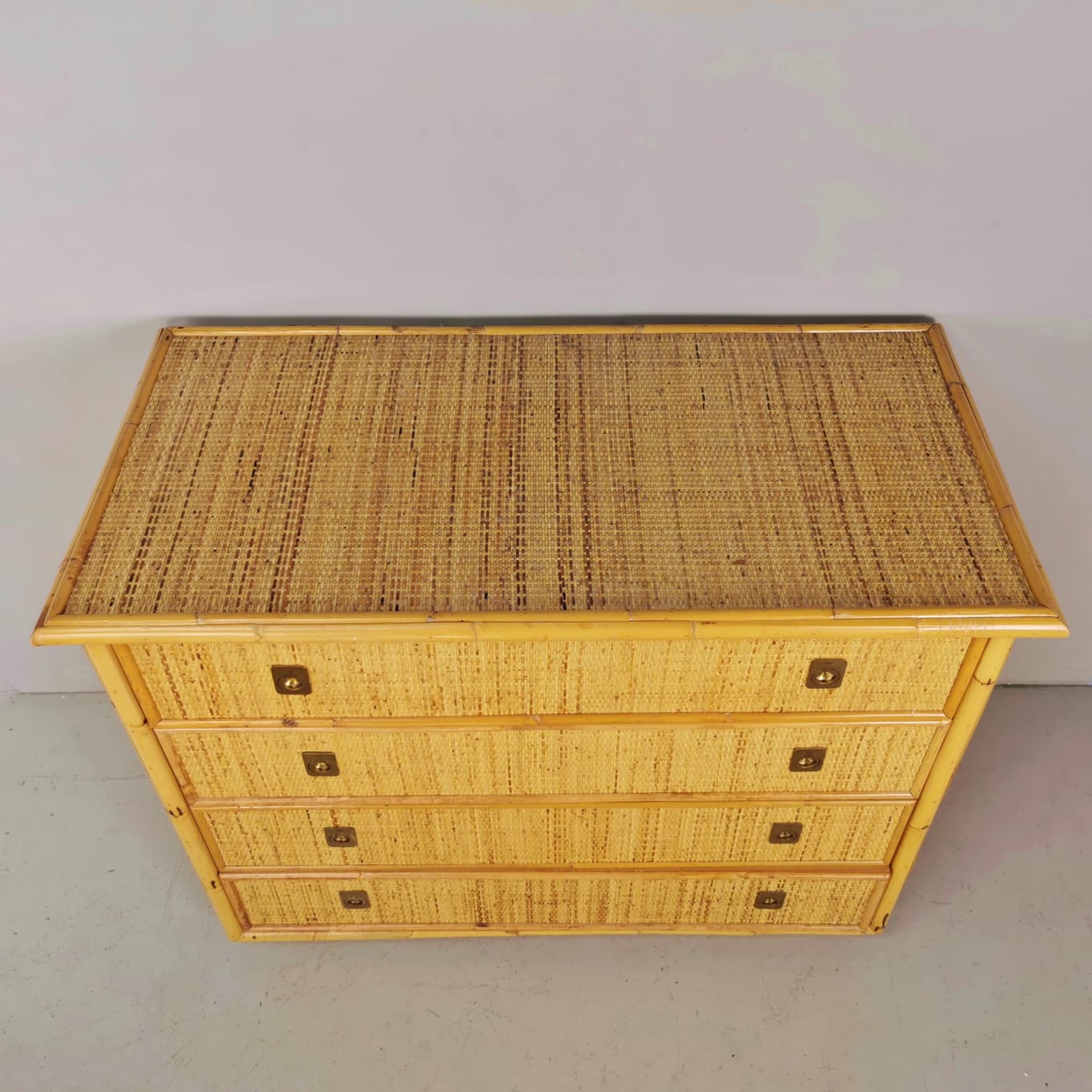 Comò Cassettiera vintage in Rattan Bambù Dalvera 1970s