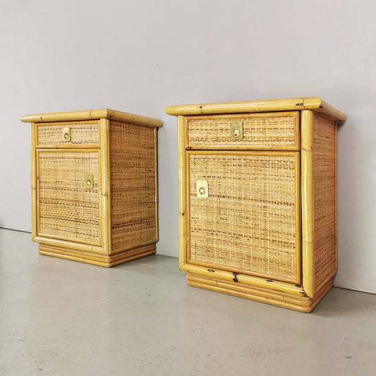 Dalvera vintage bamboo rattan bedside tables from the 70s