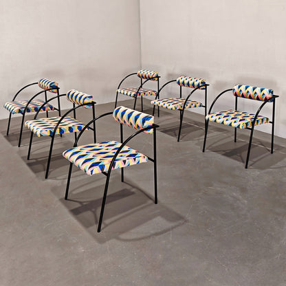 Ensemble de 6 chaises des années 80 en fer et velours optical Vienna, R. Kinsman pour Bieffeplast