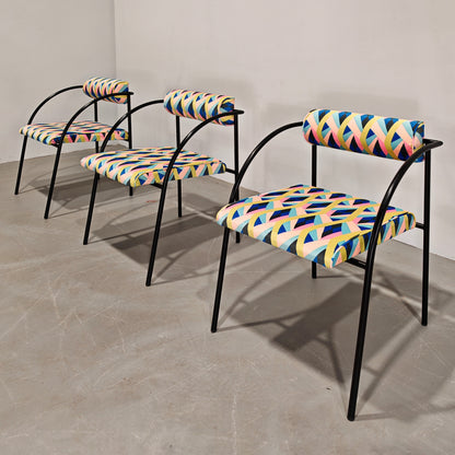 Ensemble de 6 chaises des années 80 en fer et velours optical Vienna, R. Kinsman pour Bieffeplast