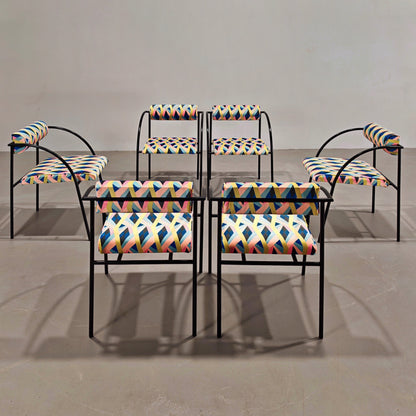 Ensemble de 6 chaises des années 80 en fer et velours optical Vienna, R. Kinsman pour Bieffeplast