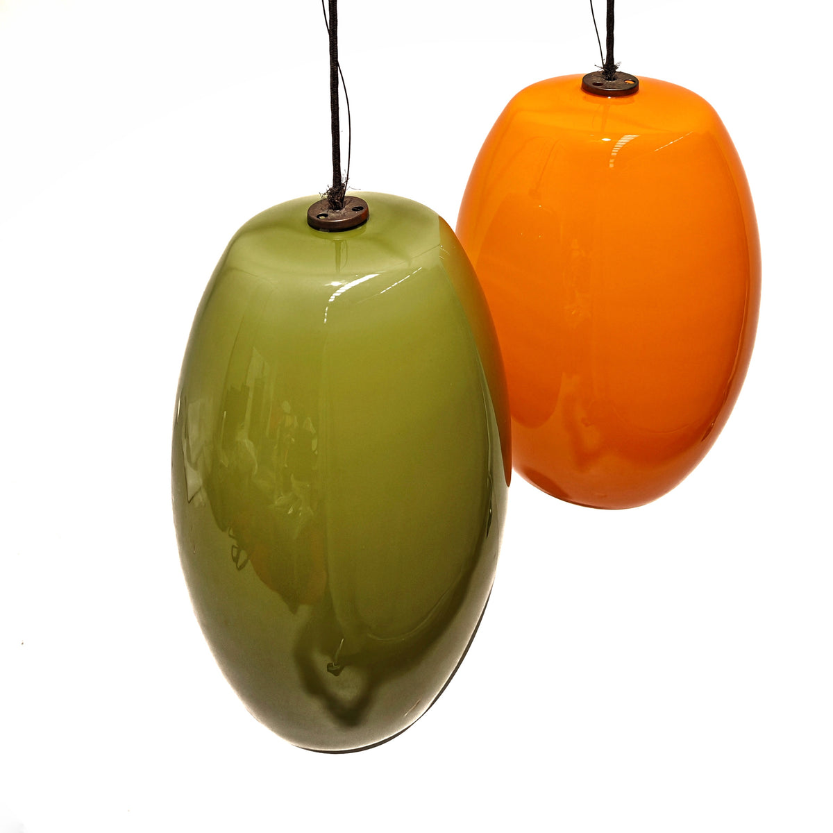 Lustre vintage en verre vert et orange, années 1960 (attr. Vistosi)