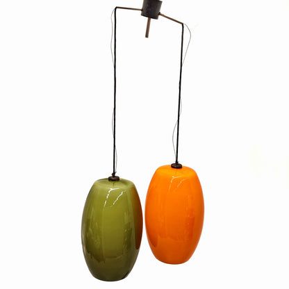 Lustre vintage en verre vert et orange, années 1960 (attr. Vistosi)