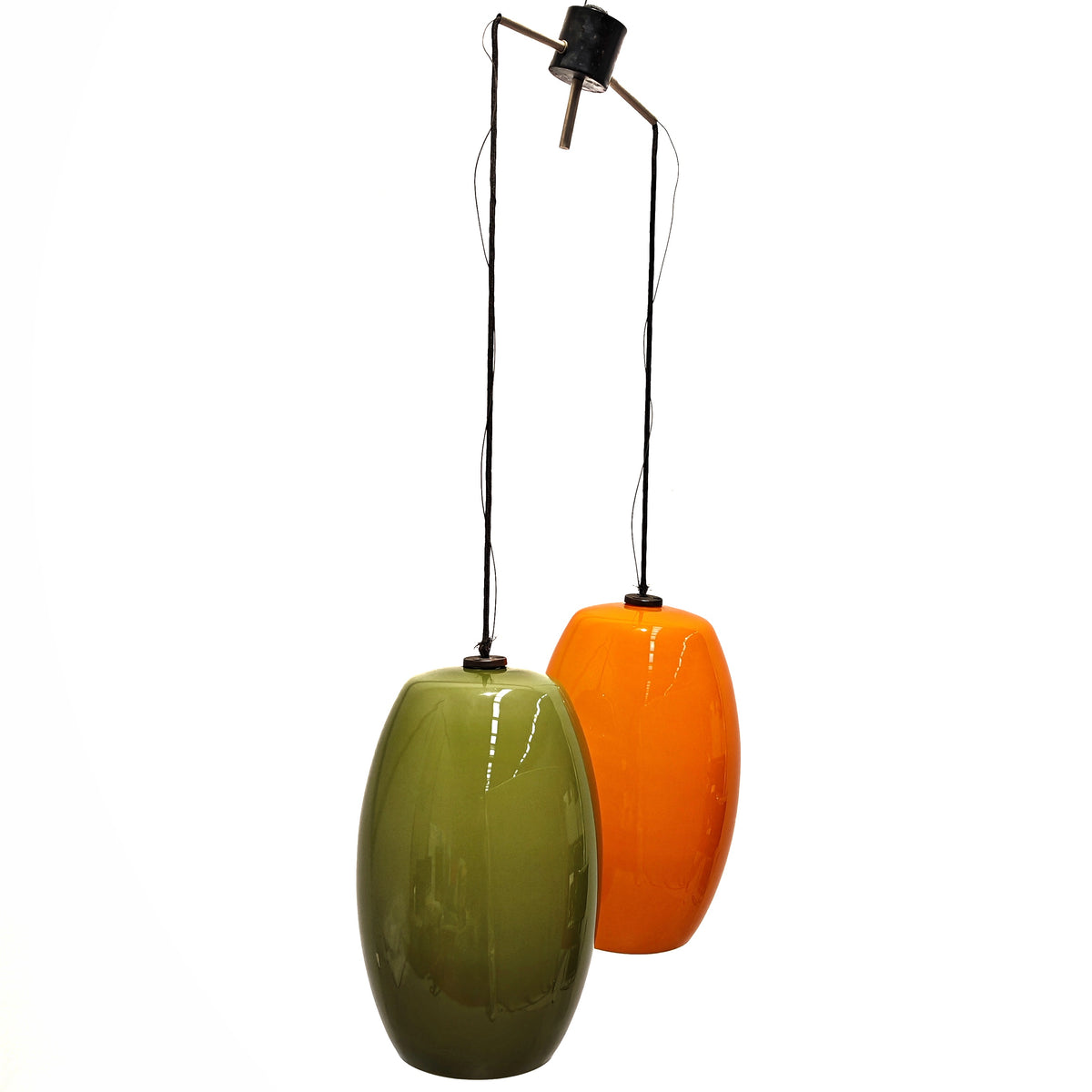 Lustre vintage en verre vert et orange, années 1960 (attr. Vistosi)