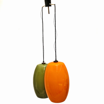 Lustre vintage en verre vert et orange, années 1960 (attr. Vistosi)