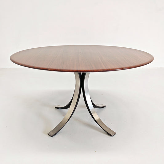 Tavolo tondo in legno esotico mod. T69 Osvaldo Borsani per Tecno anni 60