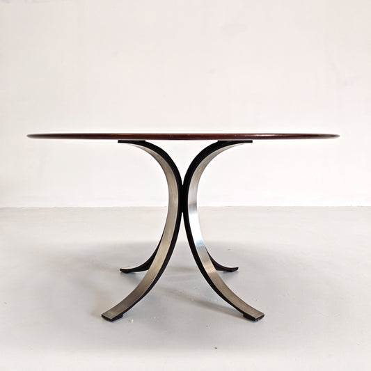 Tavolo tondo in legno esotico mod. T69 Osvaldo Borsani per Tecno anni 60