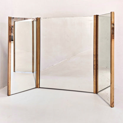 Specchio pieghevole in ottone vintage anni 70