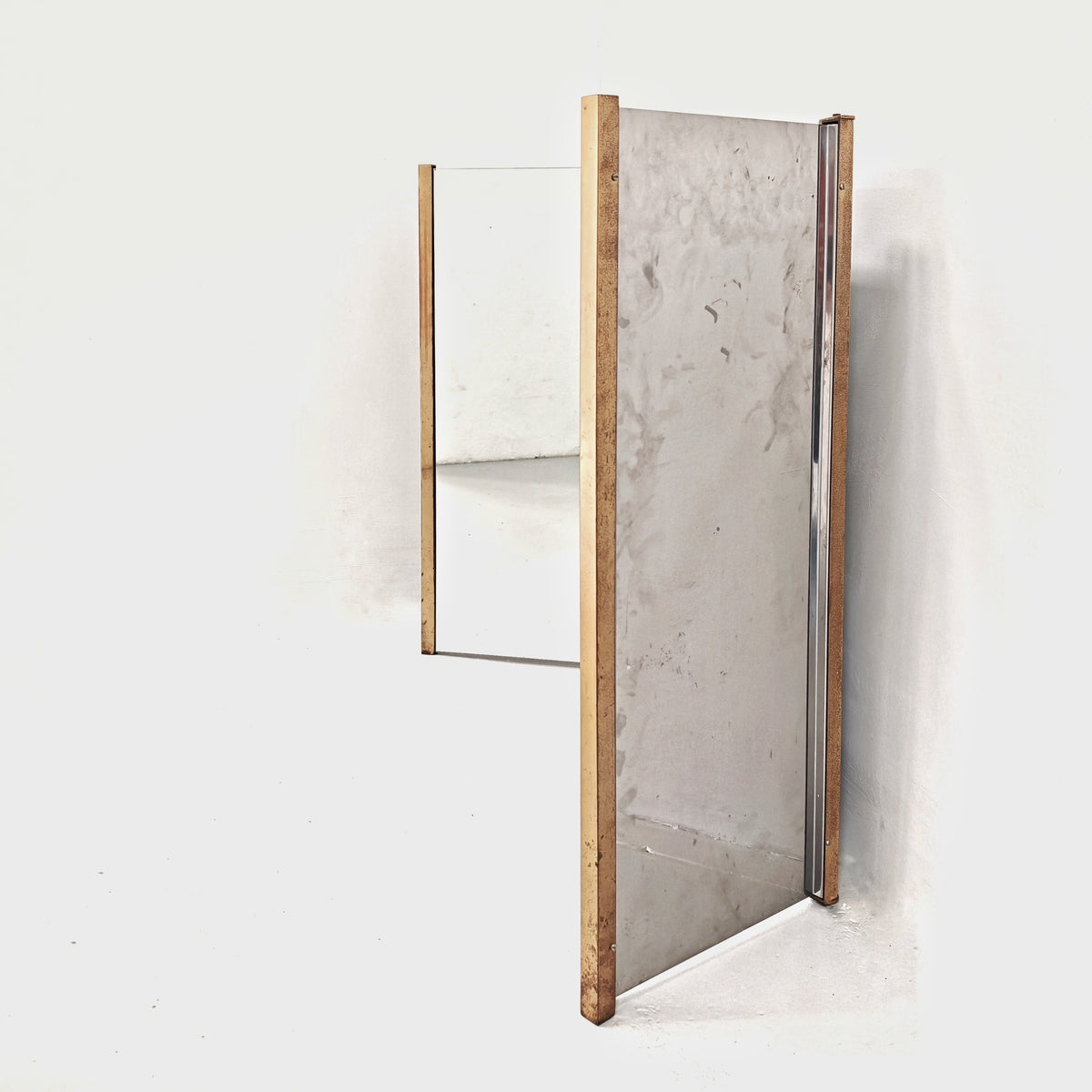 Specchio pieghevole in ottone vintage anni 70