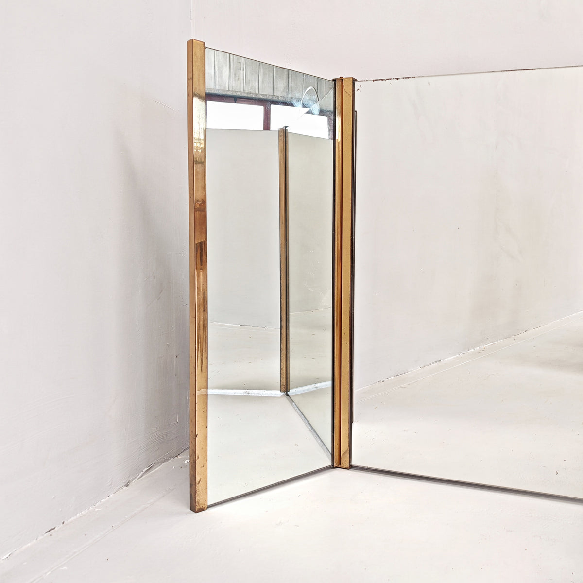 Specchio pieghevole in ottone vintage anni 70
