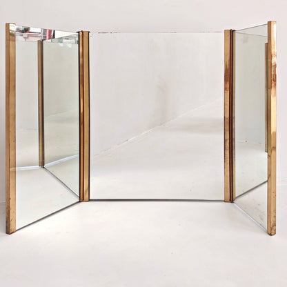 Specchio pieghevole in ottone vintage anni 70