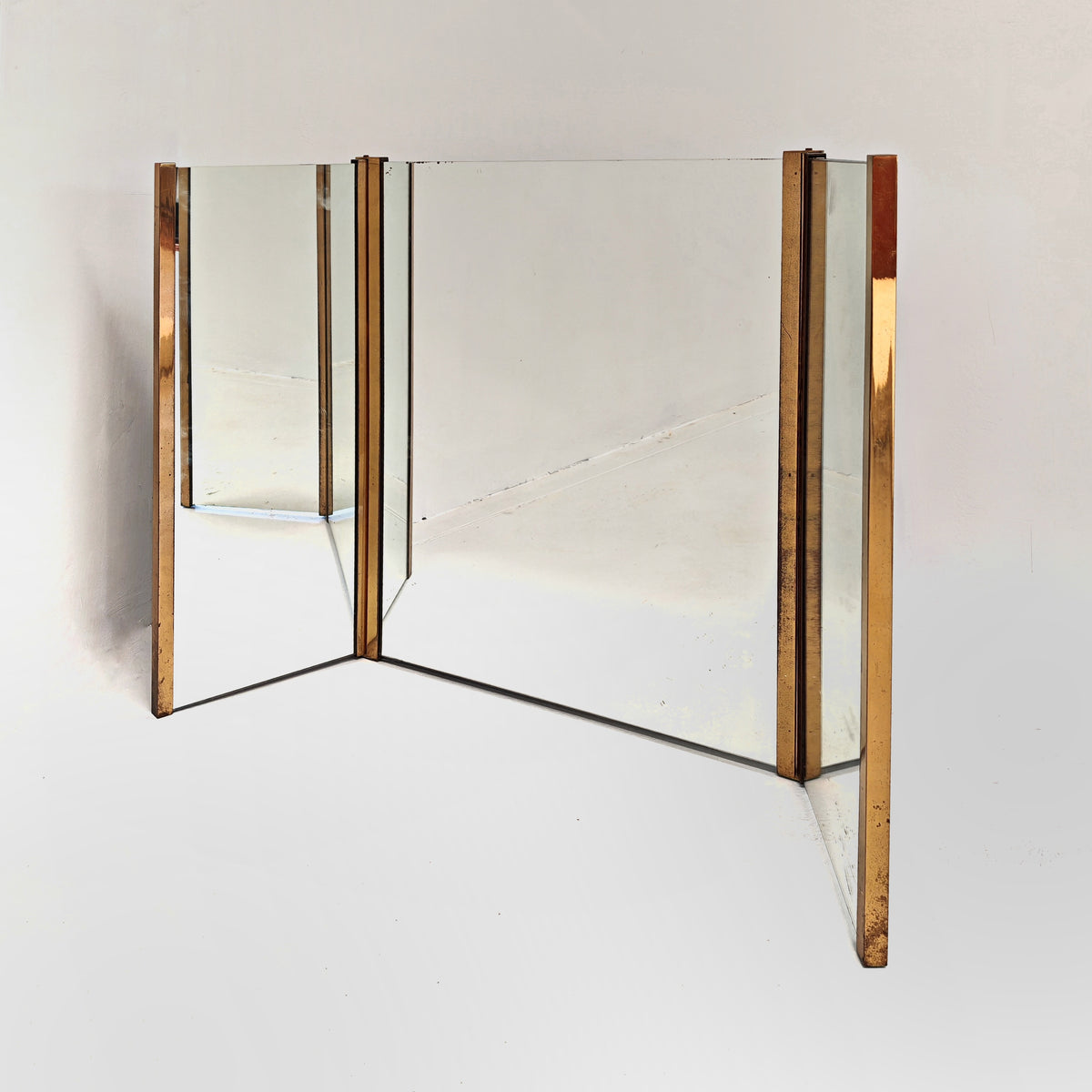 Specchio pieghevole in ottone vintage anni 70