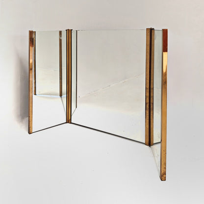 Specchio pieghevole in ottone vintage anni 70