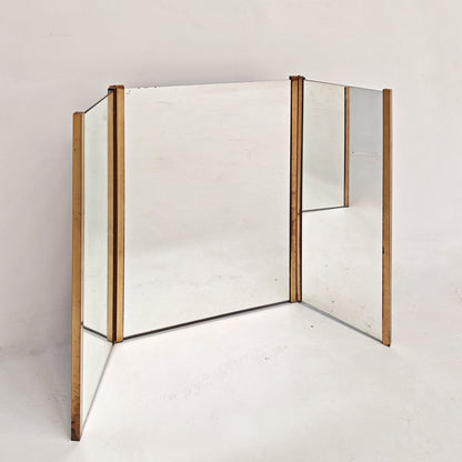 Specchio pieghevole in ottone vintage anni 70