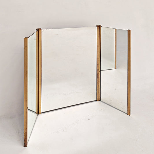 Specchio pieghevole in ottone vintage anni 70