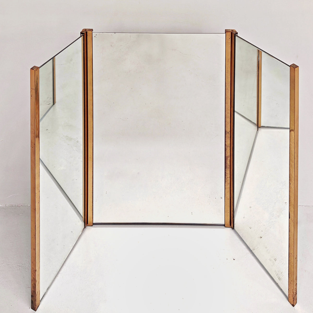 Specchio pieghevole in ottone vintage anni 70