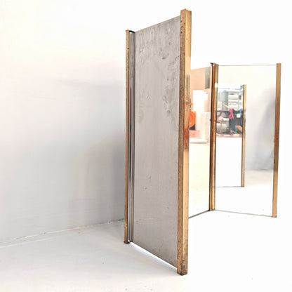 Specchio pieghevole in ottone vintage anni 70
