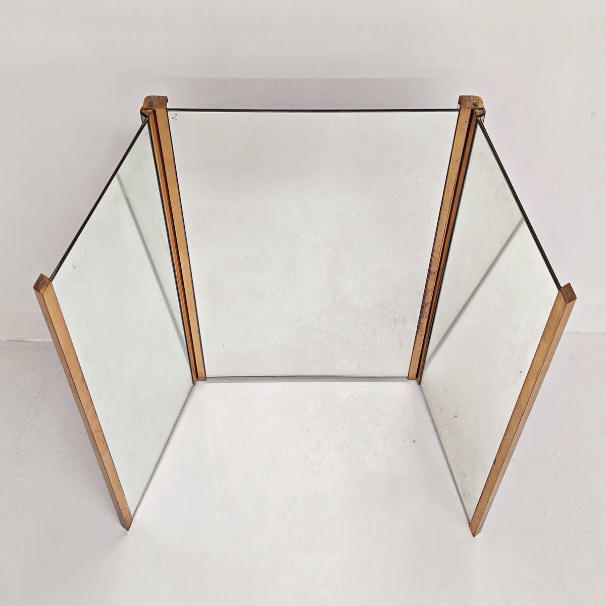 Specchio pieghevole in ottone vintage anni 70