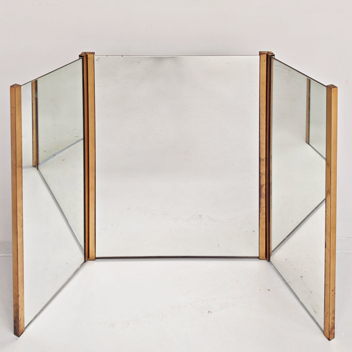 Specchio pieghevole in ottone vintage anni 70