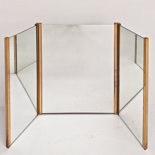 Specchio pieghevole in ottone vintage anni 70