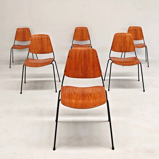 Sedie legno teak curvato Augusto Bozzi per Saporiti 1950