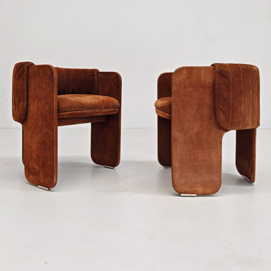 Poltrone Dinette in pelle scamosciata Luigi massoni per Poltrona Frau anni 70