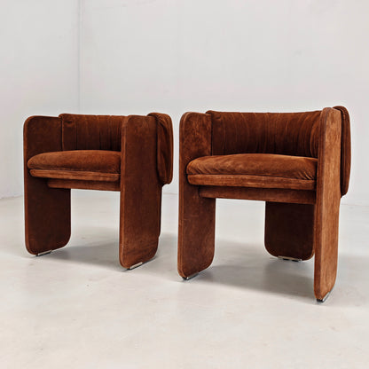 Fauteuils Dinette en daim de Luigi Massoni pour Poltrona Frau, années 70