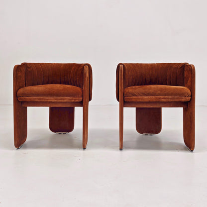 Fauteuils Dinette en daim de Luigi Massoni pour Poltrona Frau, années 70