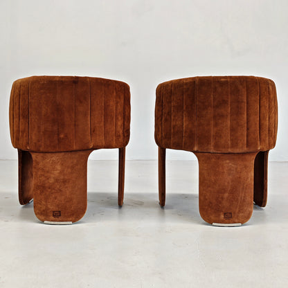Fauteuils Dinette en daim de Luigi Massoni pour Poltrona Frau, années 70