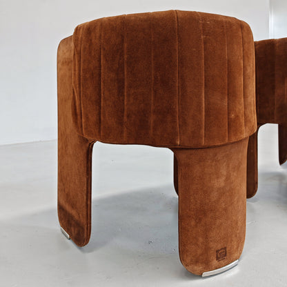 Fauteuils Dinette en daim de Luigi Massoni pour Poltrona Frau, années 70